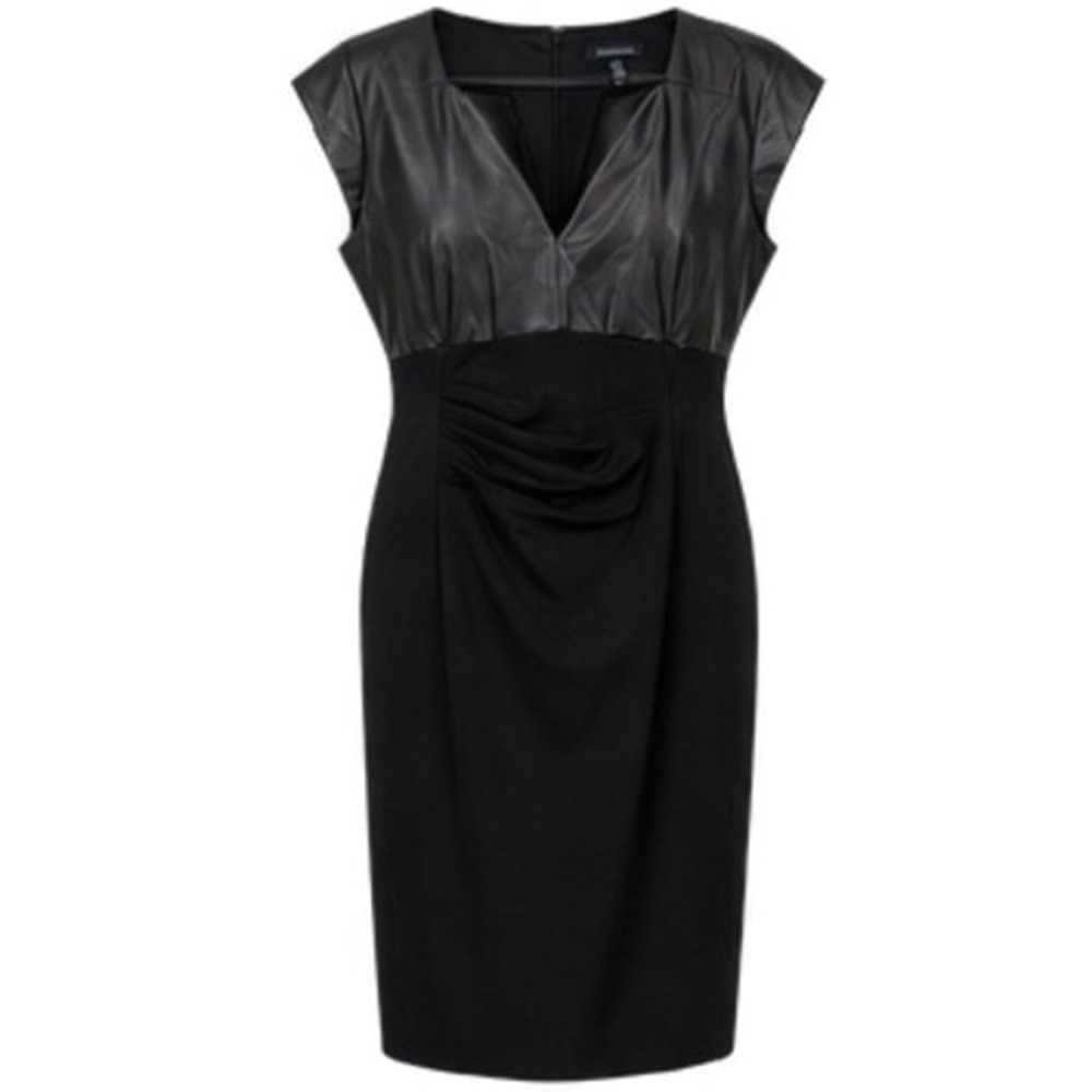 Ellen Tracy Women Black Faux Leather Sheath Dress Mob Wife 90s Modern